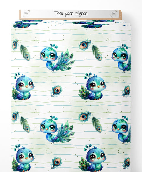 Tissu coton - Paon mignon