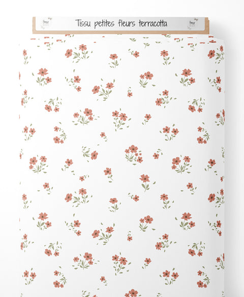 Tissu coton - Petites fleurs terracotta