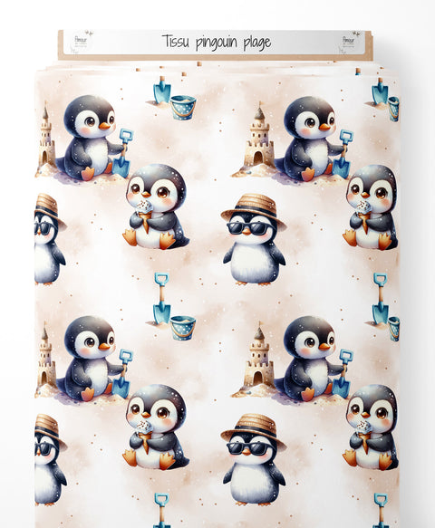 Tissu coton - Pingouin plage