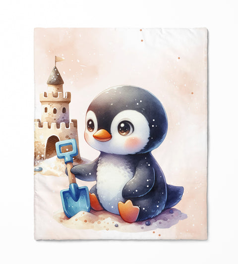 Panneau de tissu coton 75/95cm - pingouin plage