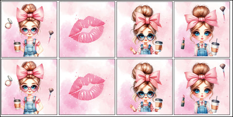 Panneaux coton 12/12cm (lot de 8) - Pink Girls