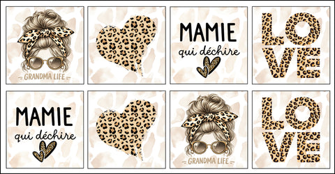 Panneaux coton 12/12cm (lot de 8) - Super mamie