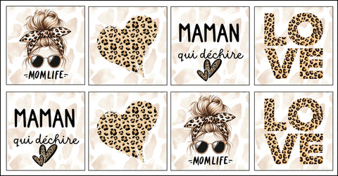 Panneaux coton 12/12cm (lot de 8) - Super maman