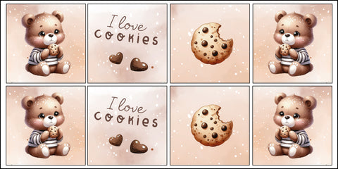 Panneaux coton 12/12cm (lot de 8) - Ours gourmand