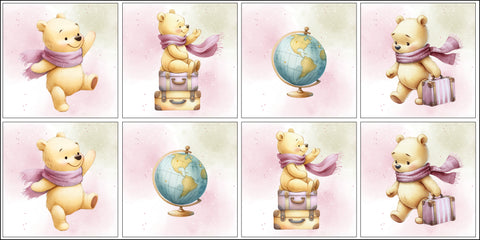 Panneaux coton 12/12cm (lot de 8) - Ours rose