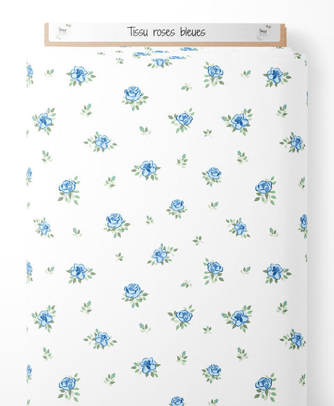 Tissu coton - Roses bleues