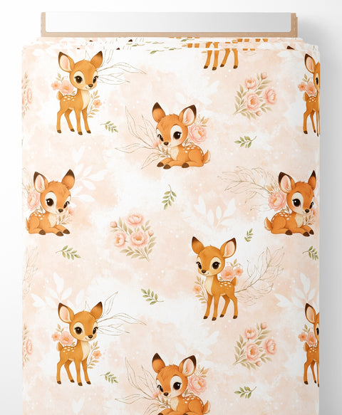 Tissu coton - Biche fleurie