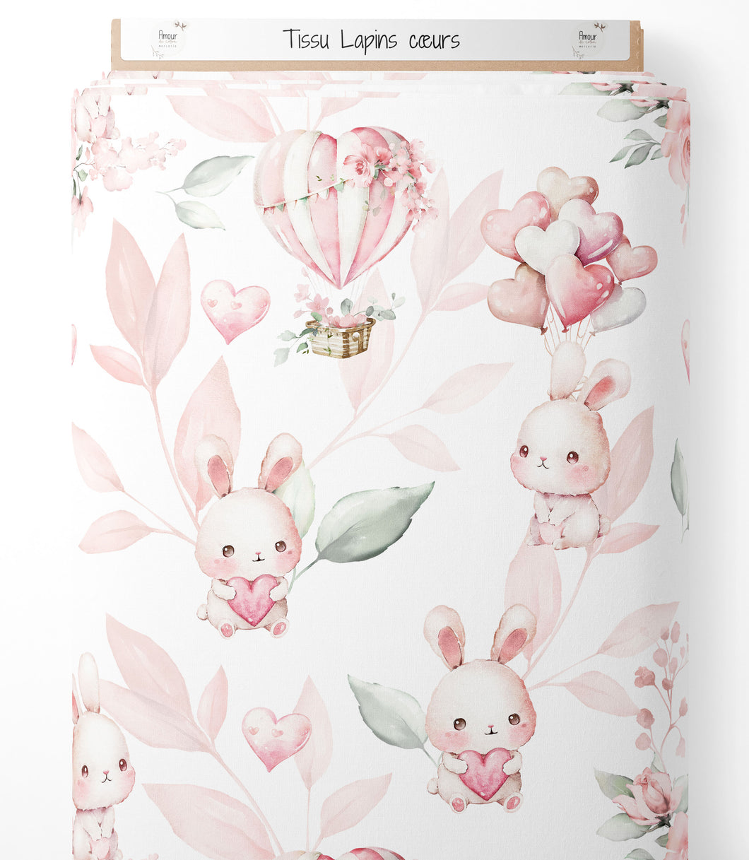 Tissu coton premium - Lapins cœurs