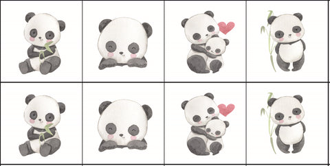Panneaux coton 12/12cm (lot de 8) - Pandas