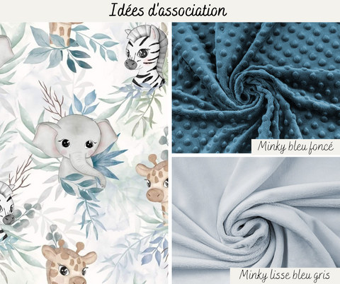 Tissu coton premium - Safari mignon bleu