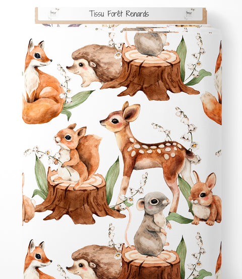 Tissu coton premium - Forêt renards