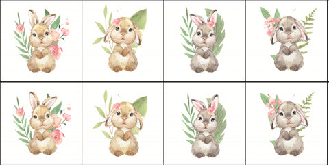 Paneles de algodón 12/12cm (juego de 8) - Conejo de flores