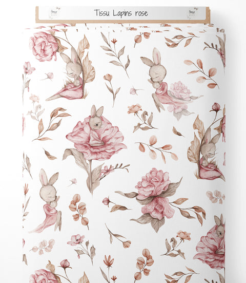 Tissu coton premium - Lapins rose