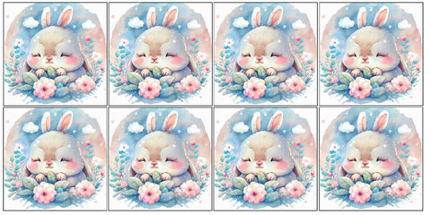Paneles de algodón 12/12cm (juego de 8) - Conejo floral