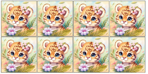 Panneaux coton 12/12cm (lot de 8) - Lionceau fleurs